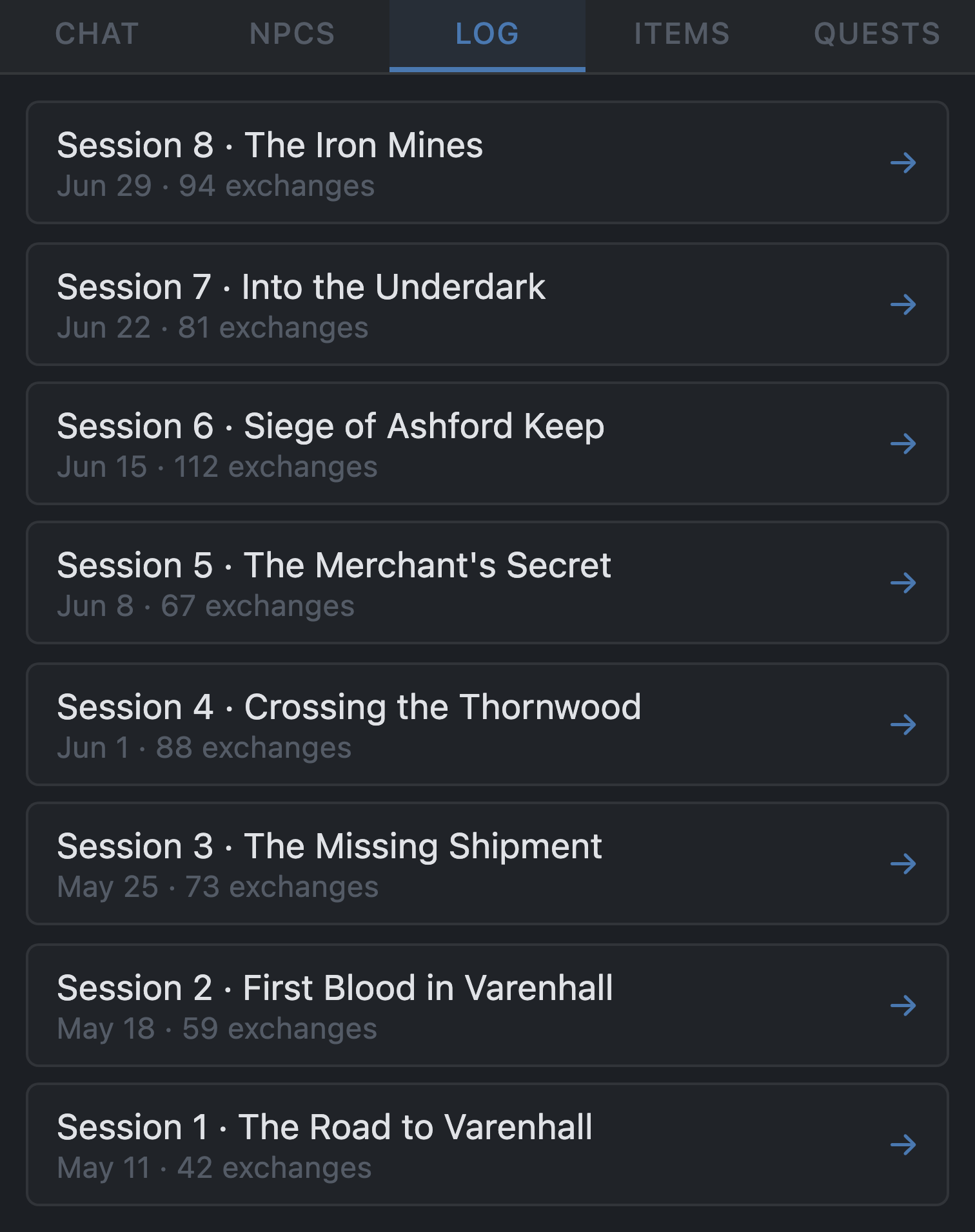 Session log