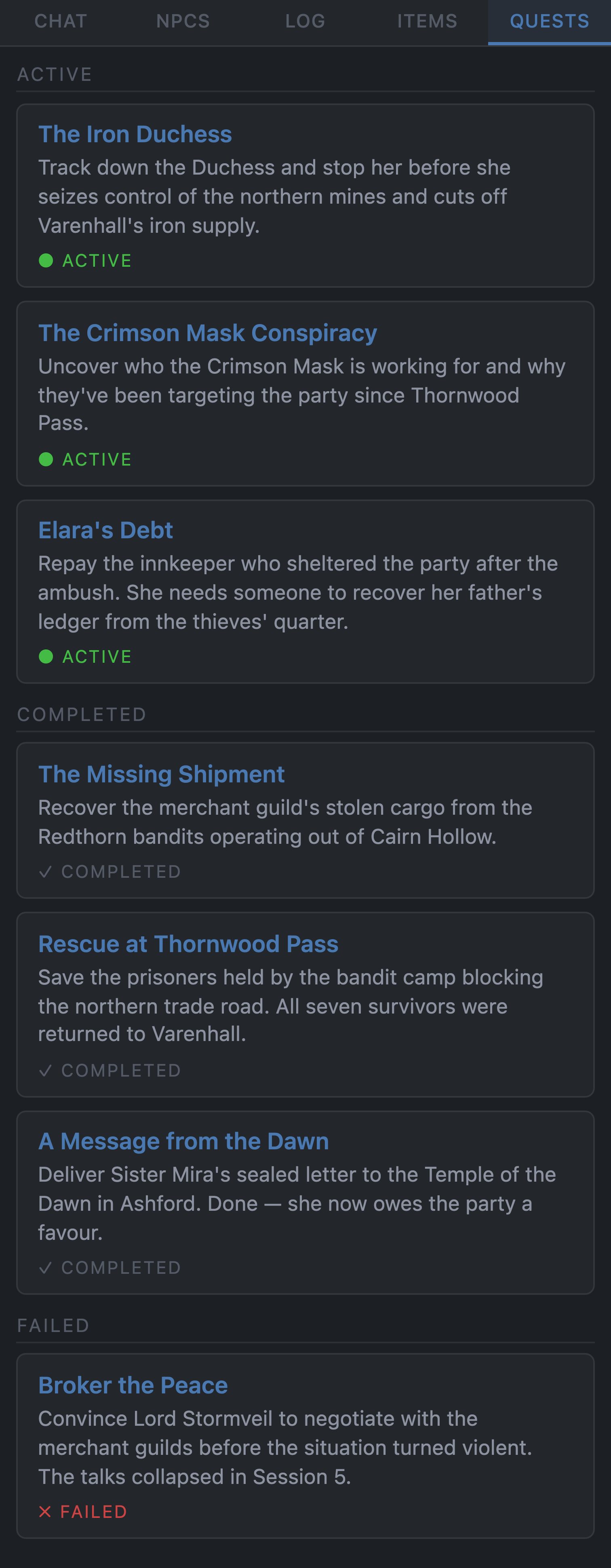 Quest log